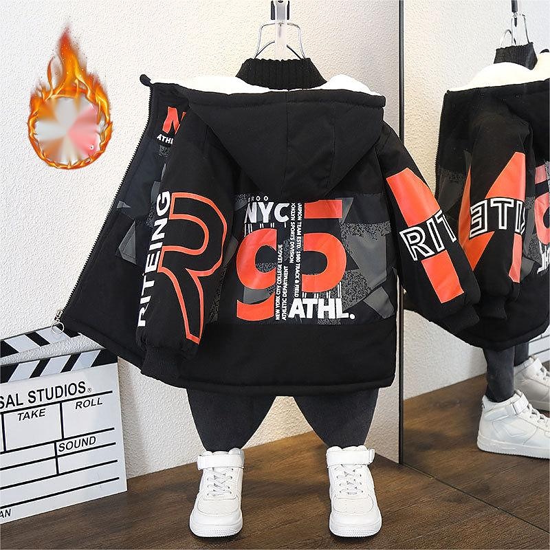 Barn Pojkar Fleece-jacka Hoodiejacka Ytterkläder Grafisk Färgblock Nummer Långärmad Dragkedja Täcka Utomhus Förtjusande Dagligen Automatisk sammetsjacka med knappar svart Stor sammetsjacka bakficka 2025 - $36.99 –P11
