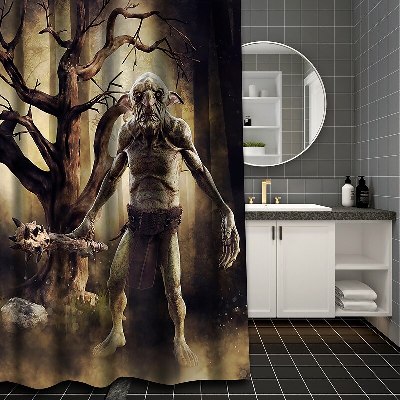 Cortina de chuveiro de terror de Halloween com ganchos para cortina de chuveiro de banheiro conjunto de decoração de banheiro de poliéster à prova d'água 12 pacotes de ganchos de plástico decoração de de 2025 por $19.99 –P5