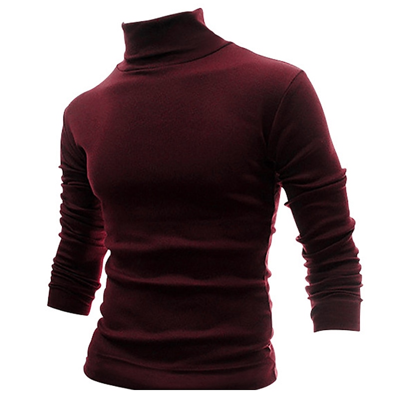 Herren T Shirt T-Shirt Langarmshirt Langarm Rollkragen Frühling & Herbst Einfach Mode Designer Basic Urlaub Straße Ausgehen Wein Aprikose Dunkelgrau Top T-Shirt für Herren 2025 - $23.99 –P11