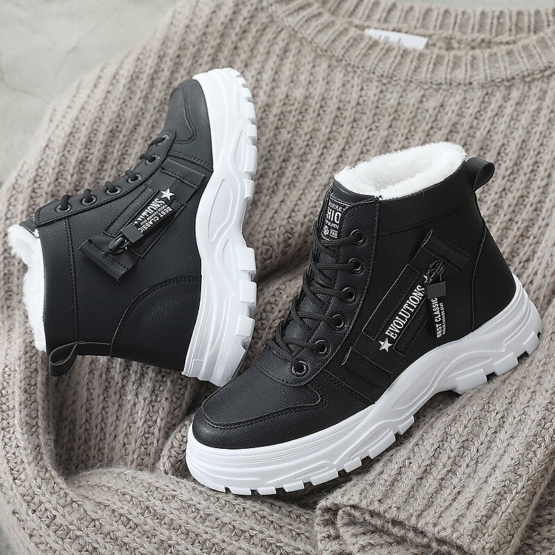 Women's Sneakers Platform Sneakers Outdoor Daily Summer Winter Flat Heel Round Toe Fashion Sporty Casual Walking PU Lace-up Black White 2023 - AED 109 –P11