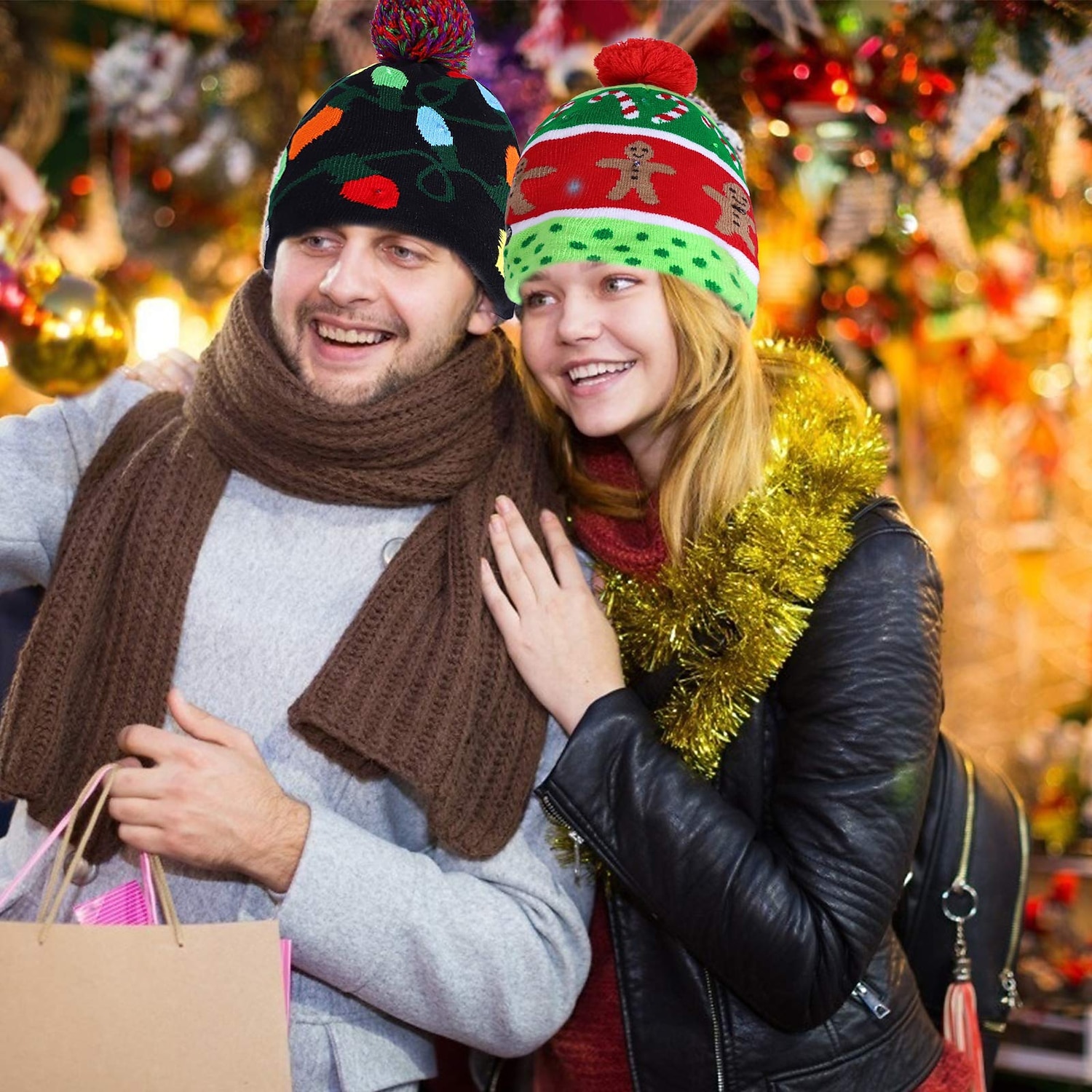 2er-Pack LED-Weihnachtsmütze, leuchtende Weihnachtsmütze, Unisex-Strickmütze, Weihnachtsmütze mit Rentier-Weihnachtsbaum-Aufdruck für Partys 2025 - $17.99 –P7