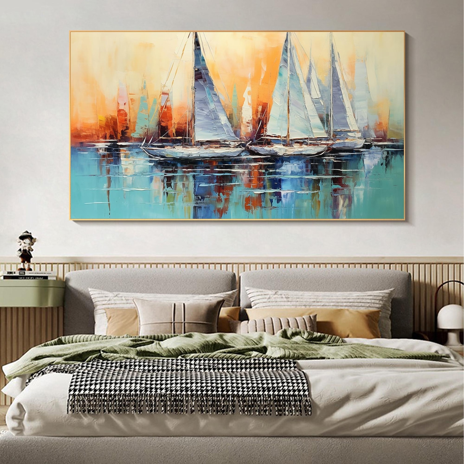 peinture à l'huile faite à la main toile mur art décor original voilier coloré en entier pour la décoration intérieure avec cadre étiré sans peinture de cadre intérieur de 2025 ? $158.99 –P5