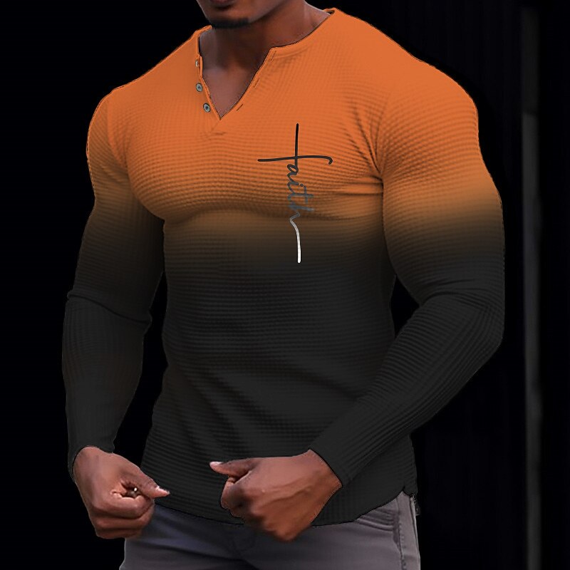 Per uomo Grafico Lettera Fede Maglia Henley Maglietta a nido d'ape Manica Lunga Stampa 3D Moda Designer Casual Sport all'Aperto Ferie Festival Primavera & Autunno Blu Giallo Arancione Verde Grigio del 2026 a $24.99 –P1