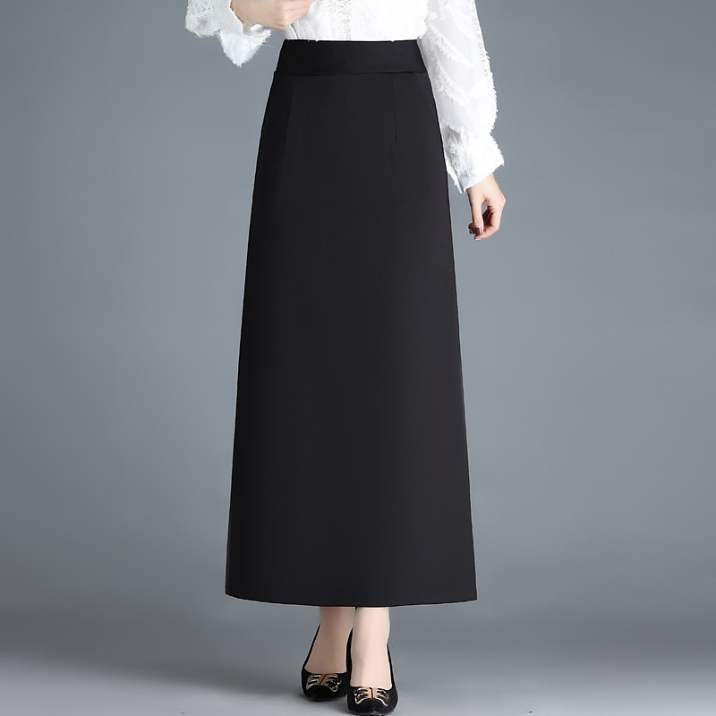 Damskie Spódnica Linia A Elegancja Moda Maxi Wysoka talia Spódnice Solidne kolory Kieszeń Urlop Ulica Czarny Zima Poliester 2025 - $23.99 –P1