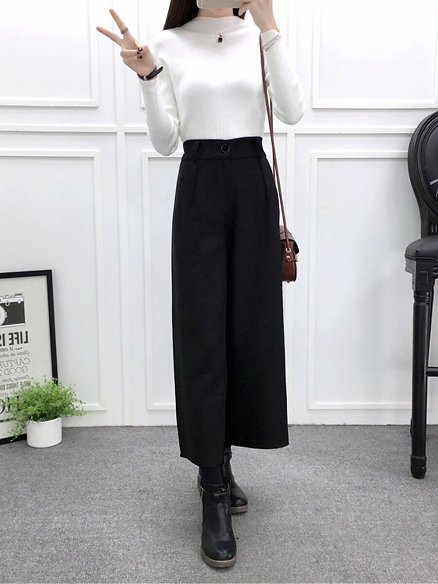 Women‘s Wide Leg Cropped Dress Pants Ankle-Length Fashion Streetwear Outdoor Street Light Gray Dark-Gray S M Fall Winter 2023 - US $32.99 –P20