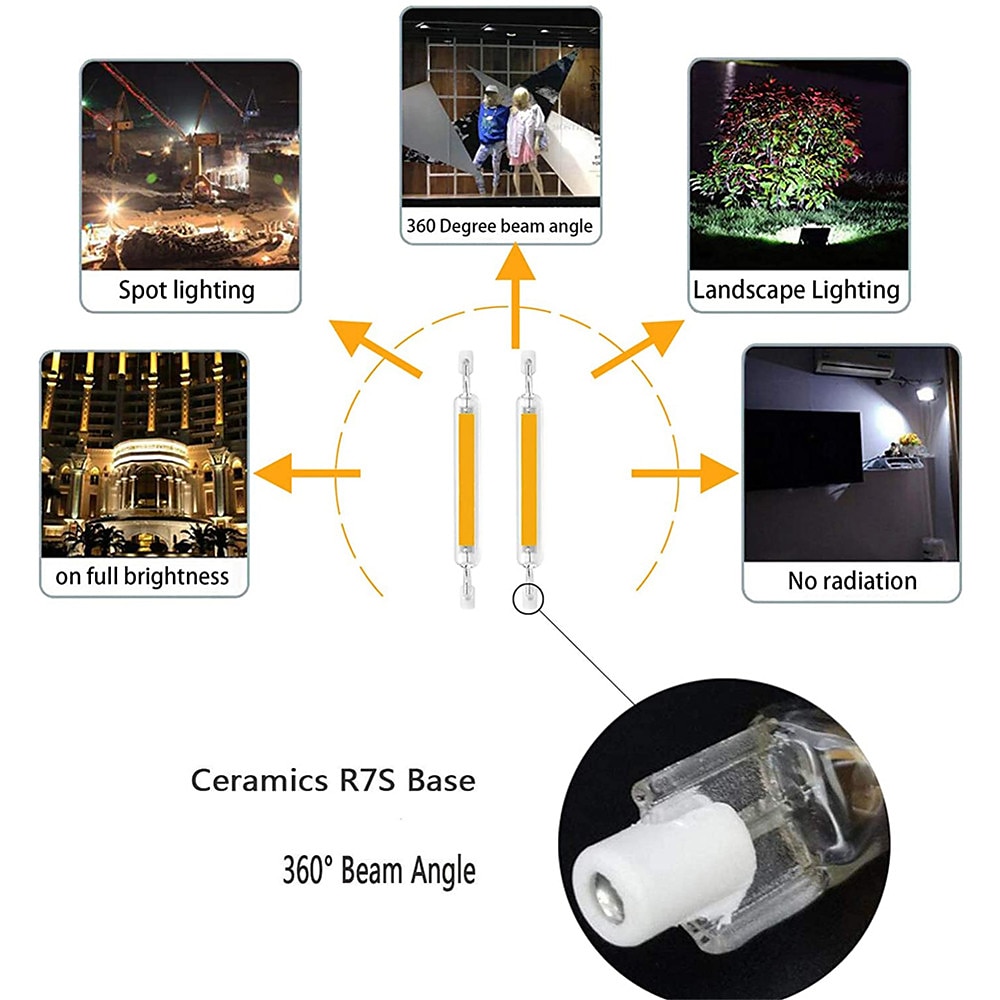 Светодиодная стеклянная трубка высокой мощности cob r7s 78 мм 118 мм 189 мм, лампочка переменного тока 110 В 220 В, замена галогенной лампы для дома 2025 - $12.49 –P7
