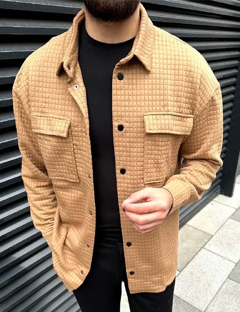 Per uomo Camicia a nido d'ape Maglia Henley a nido d'ape Giacca camicia Sopracamicia Semplice All'aperto Abbigliamento quotidiano Nero Bianco Marrone Manica Lunga Bavero Autunno & Inverno del 2025 a $36.99 –P1