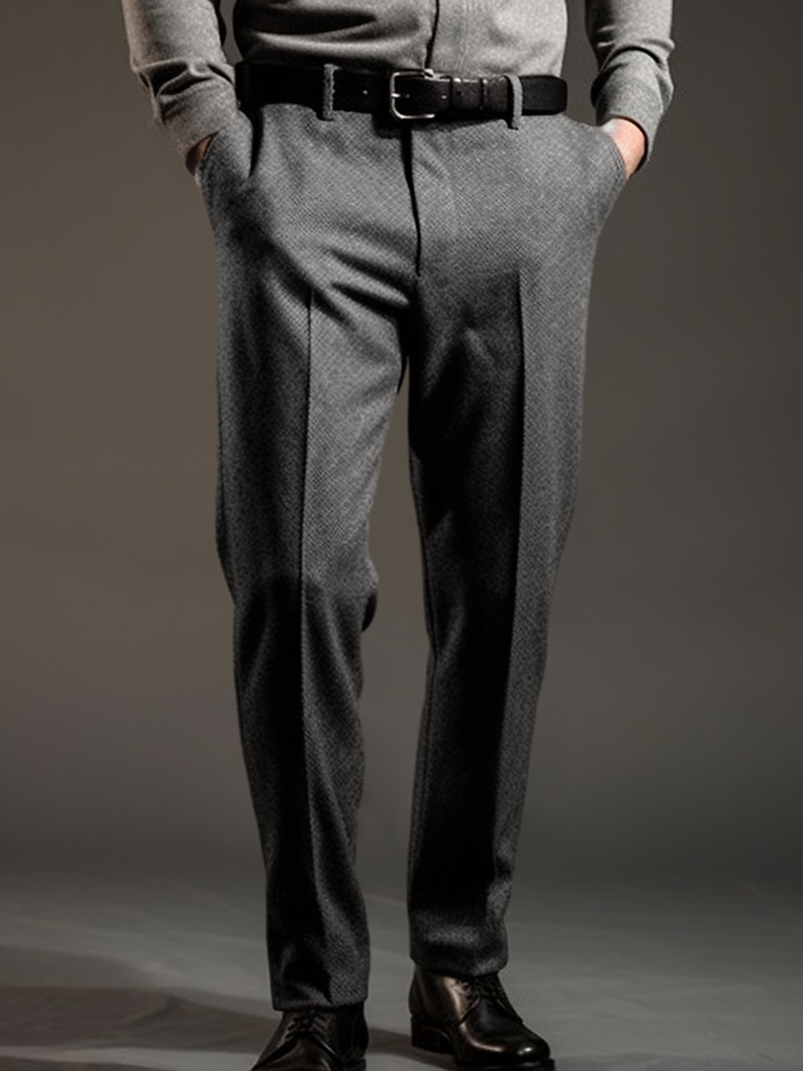 Men's Dress Pants Trousers Suit Pants Tweed Pants Pocket Plain Comfort Breathable Outdoor Daily Going out Fashion Casual Black Light Grey 2025 - GBP £23 –P6