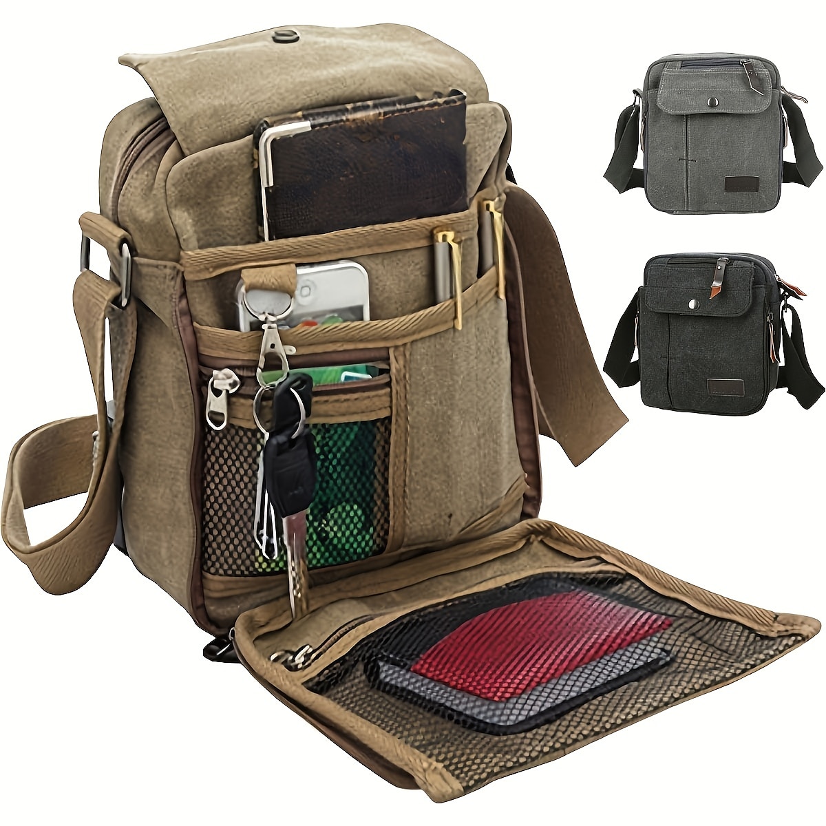 Men's Canvas Crossbody Shoulder Bag – Multi-Pocket Travel Messenger Bag with Zipper Compartments for Outdoor, Commuting, and Daily Use 2026 - $19.99 –P1