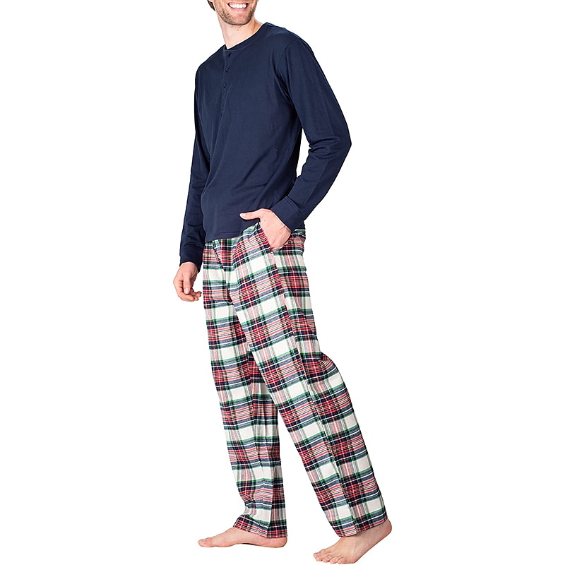 Per uomo loungewear Pigiami Set pigiama Top e pantalone del pigiama 2 pezzi A quadri Moda Informale Comoda Interni Giornaliero Misto cotone Comfort Henley Manica lunga maglietta Pantalone A del 2025 a $34.99 –P18