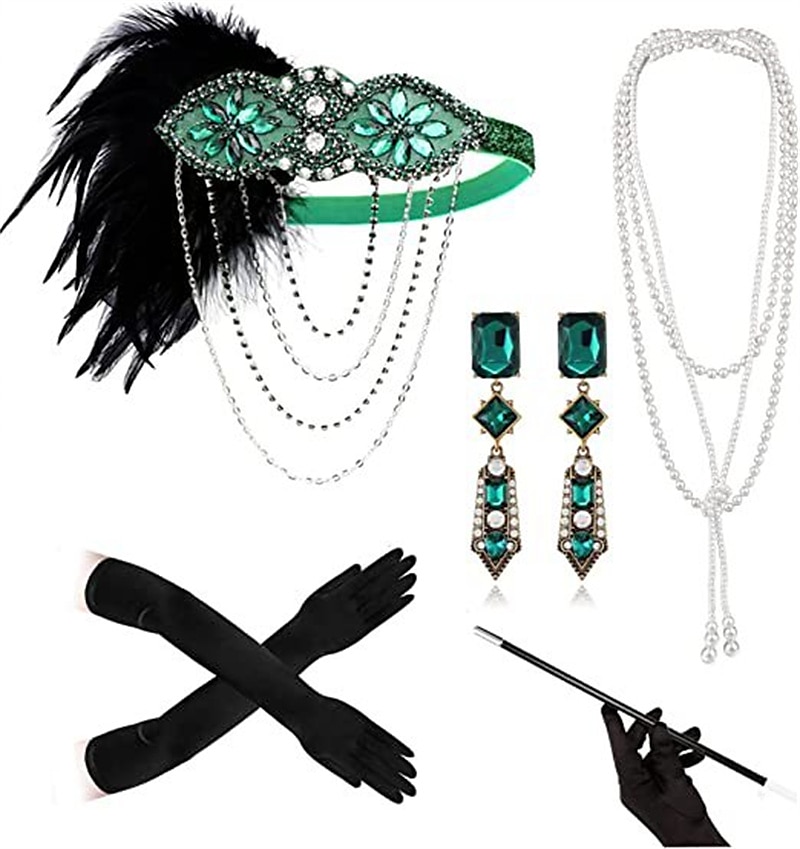 Szüret 1920-as évek A nagy Gatsby Flapper fejpánt Kiegészítő készlet Charleston Esküvői Vendég Toll Női Álarcos mulatság Esküvői fogadás Lánybúcsú Fesztivál Felnőttek Kesztyűk Fejpánt Minden évszak 2025 - $24.54 –P7