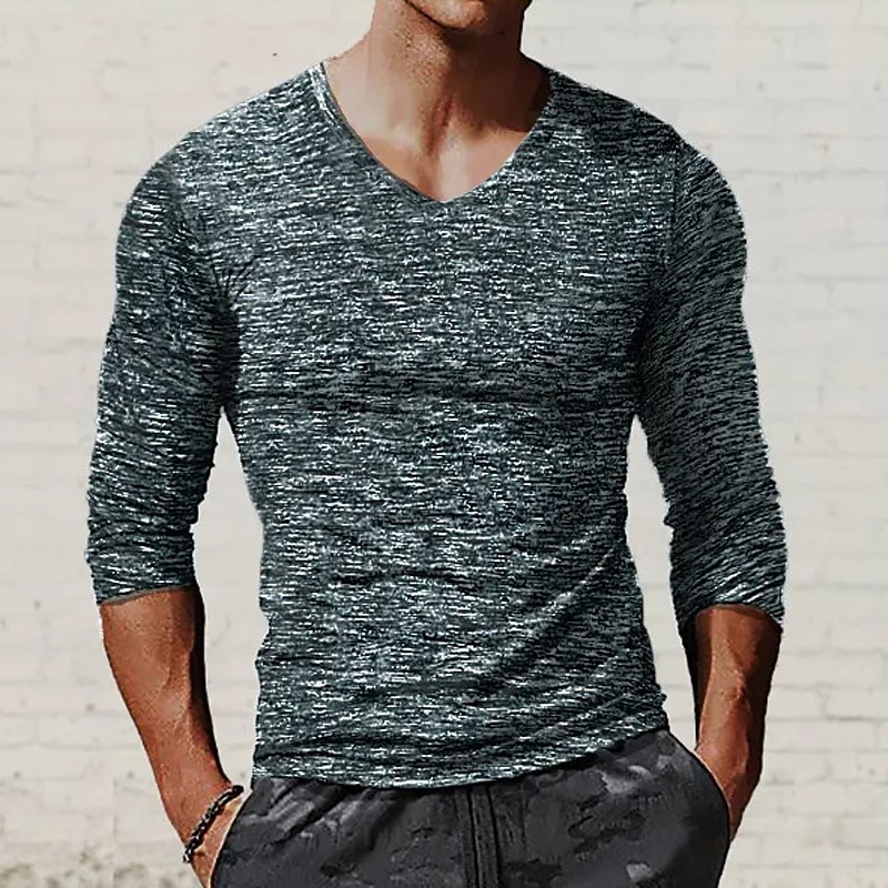 Voor heren T-shirt Shirt met lange mouwen Lange mouw V-hals Lente & Herfst Effen Modieus Ontwerper Basic Vakantie Straat Uitgaan Zwart Rood Blauw Top T-shirt voor mannen 2025 - $13.49 –P3