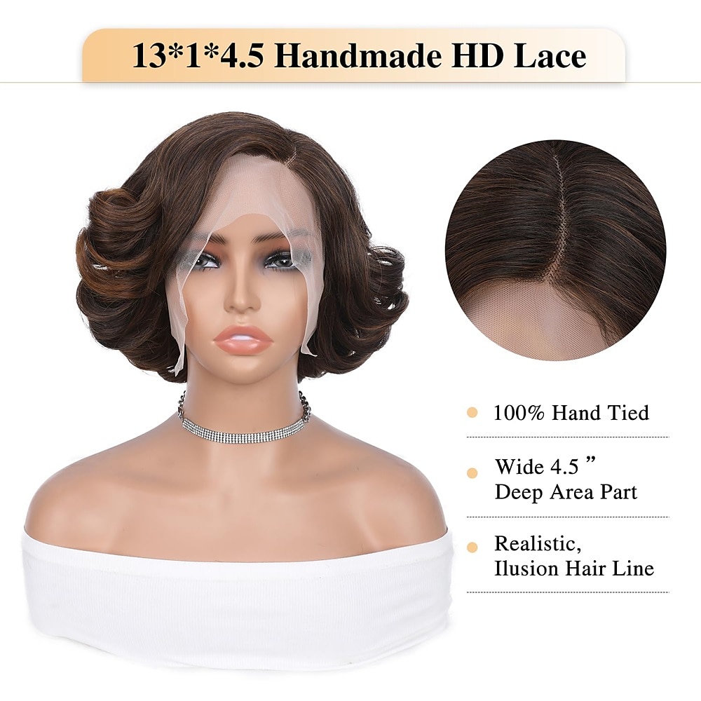 Synthetische pruiken Gekruld Asymmetrisch kapsel Machinegemaakt Pruik Kort A1 A2 A3 A5 A6 Synthetisch haar Dames Cosplay Zacht Feest Zwart Bruin Donkerbruin 2025 - $24.99 –P10