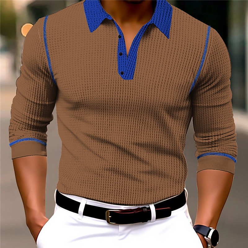Men's Button Up Polos Polo Shirt Casual Sports Lapel Long Sleeve Fashion Basic Color Block Button Spring &  Fall Regular Fit White Red Orange Brown Dark Blue Button Up Polos 2025 - $18.99 –P4