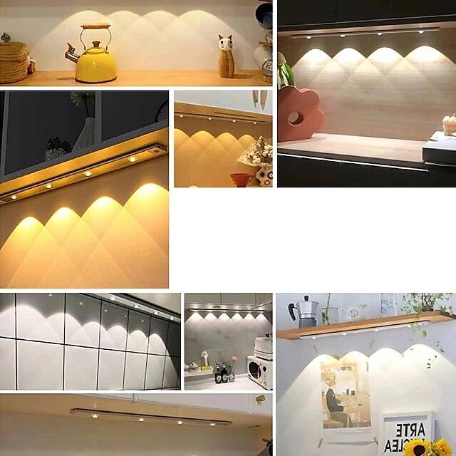 lumină de noapte cu led senzor de mișcare automată lumină led reîncărcabilă prin usb 3 culori reglare 20/30/40 cm 2/3 led pentru dulap de bucătărie iluminat canal scară 2025 - $19.99 –P3