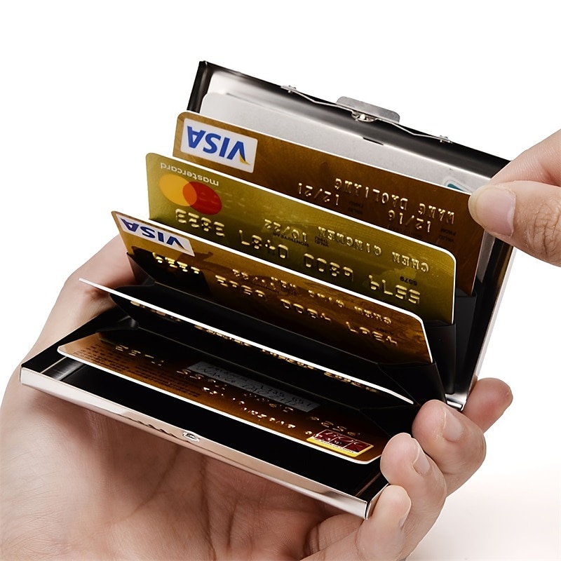 RFID Credit Card Holder Men Wallet Short Purse Stainless Steel And Leather Card Wallet 2025 - $8.99 –P6