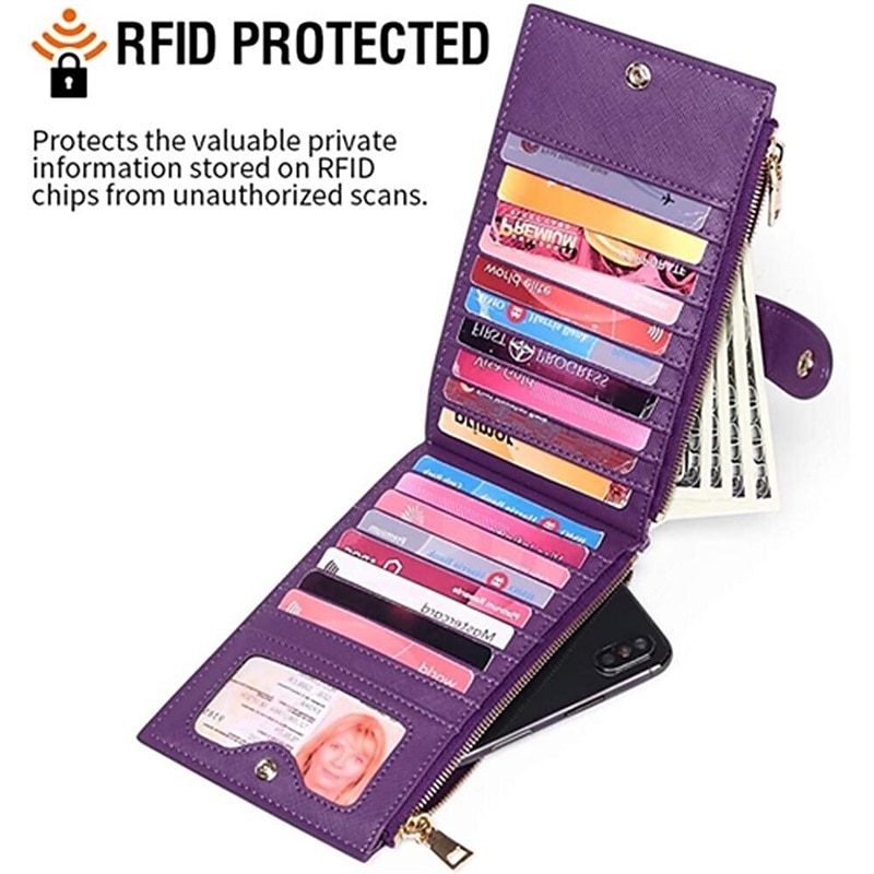 RFID Blocking Bifold Purse Credit Card Holder PU Leather Billfold Card Holder Wallet Double Zipper Hasp Card Purse 2026 - $22.99 –P2