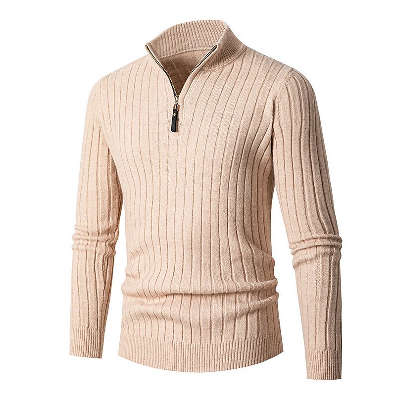 Men's Pullover Sweater Jumper Quarter Zip Pullover Sweater Jumper Ribbed Knit Regular Knit Plain Quarter Zip Modern Contemporary Work Daily Wear Clothing Apparel Fall & Winter Black White M L XL 2025 - $32.99 –P11
