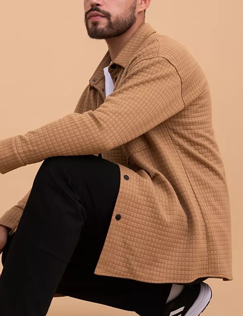 Per uomo Camicia a nido d'ape Maglia Henley a nido d'ape Giacca camicia Sopracamicia Semplice All'aperto Abbigliamento quotidiano Nero Bianco Marrone Manica Lunga Bavero Autunno & Inverno del 2025 a $36.99 –P8