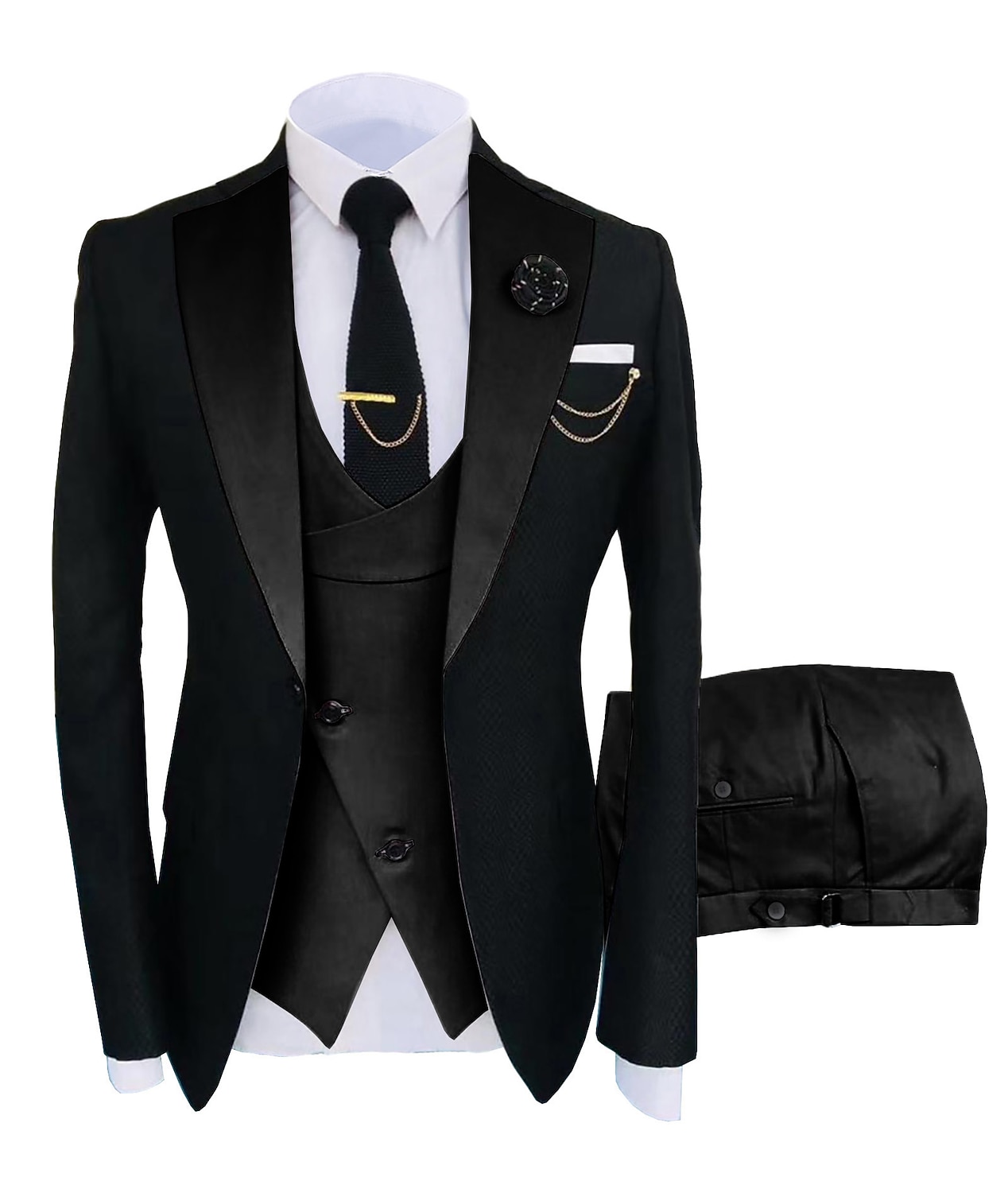 Pour des hommes Mariage Soirée Costumes Cranté Kaki foncé Noir + beige Couleur Unie Coupe sur mesure 3 pièces Simple boutonnage un bouton de 2025 ? $154.99 –P3