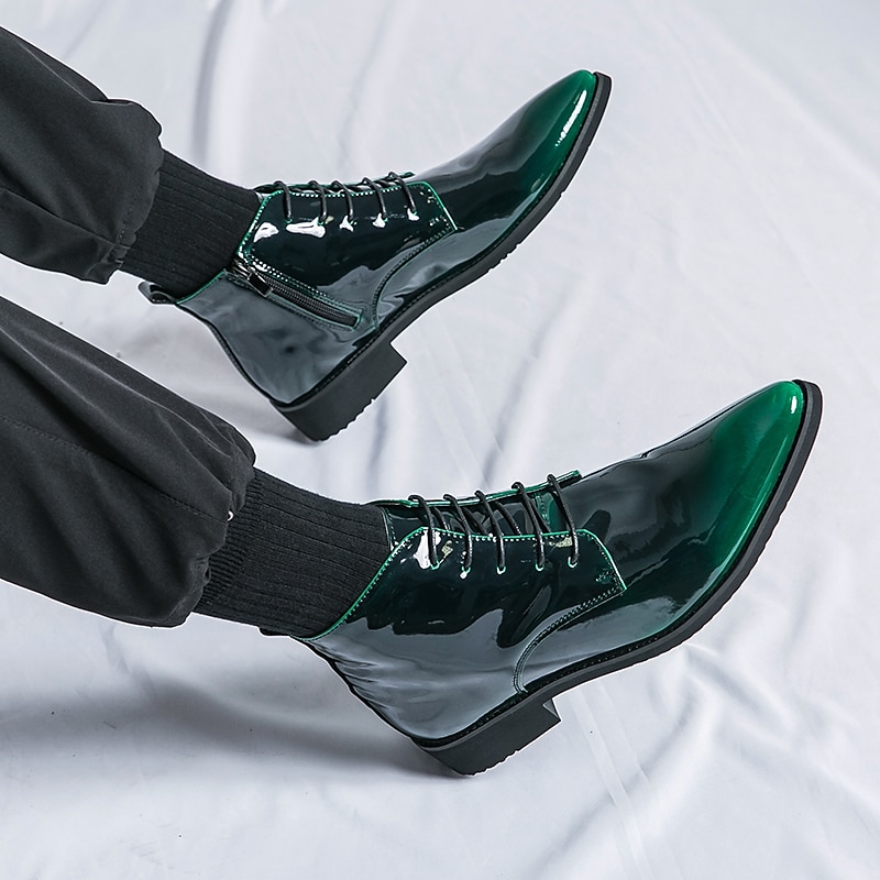 Botas de vestir de charol negro para hombre: elegantes botas con cordones, para uso formal e informal, perfectas para eventos y trabajo. 2025 - $59.99 –P9