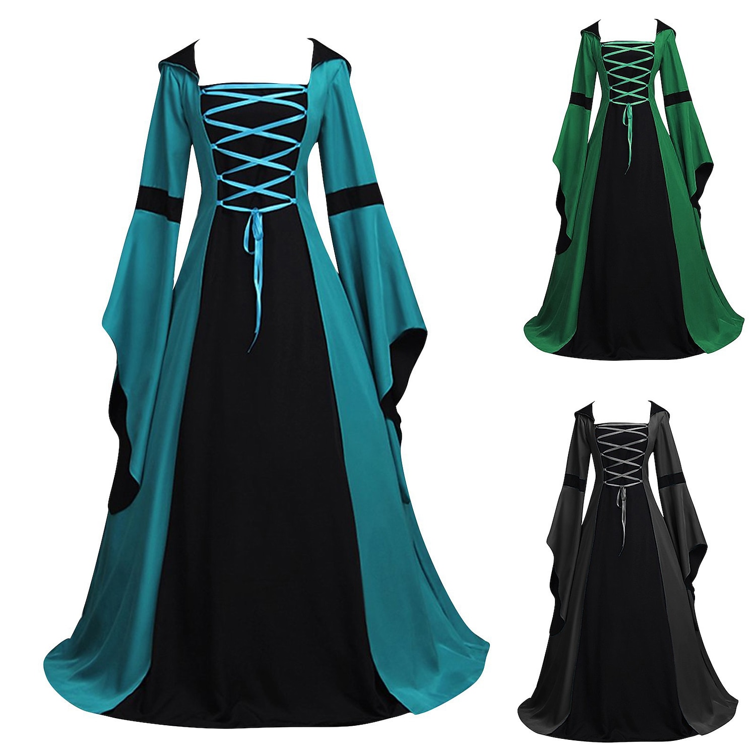 Retro Vintage Medieval Renaissance Dress Viking Elven Color Block Women's Celtic Fantasy Royal Halloween Carnival Masquerade LARP Adults' Dress 2025 - $56.99 –P1
