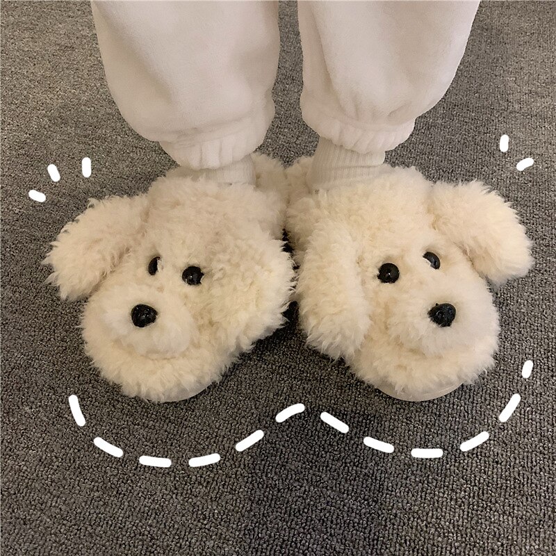 pantufas de lã com cara de cachorro fofas para mulheres – sapatos quentes e aconchegantes para ambientes internos com design de cachorrinho de pelúcia de 2025 por $18.99 -P4