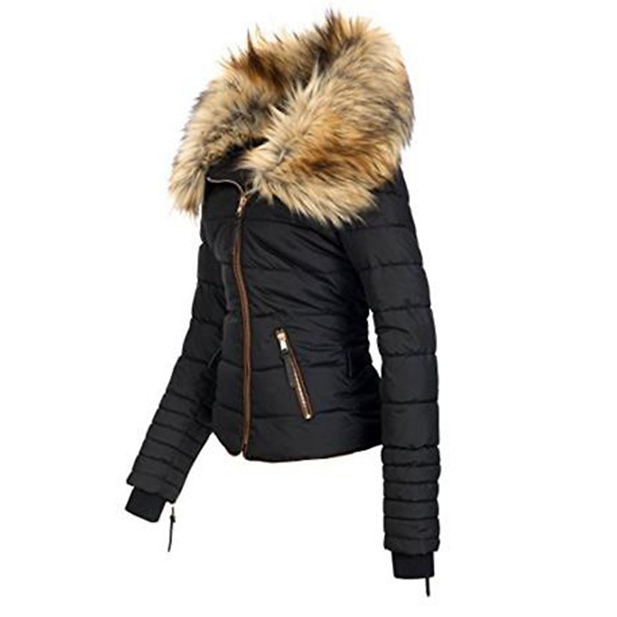 Women's Parka Fleece Puffer Jacket Winter Thicken Coat with Fur Collar Fall Drawstring Warm Heated Jacket with Pockets Long Sleeve Black 2023 - US $62.99 –P2