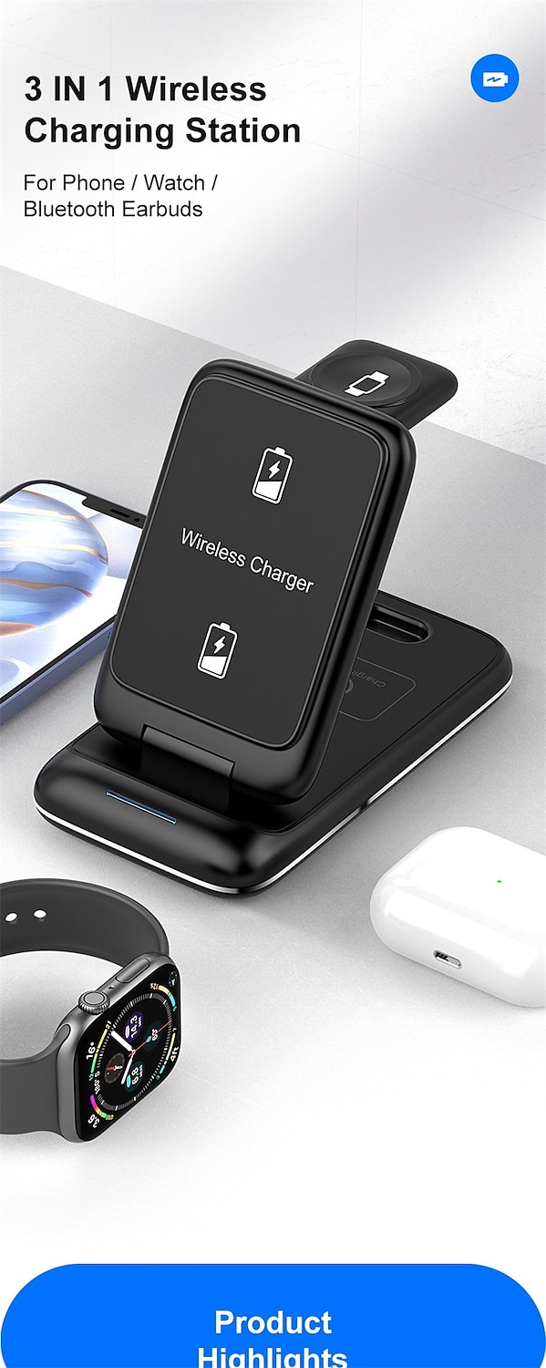 3 in 1 Foldable 15W Fast Wireless Charger Stand For iPhone 14 13 12 Pro Max Apple Watch Airpods Pro Wireless Charging Station 2025 - $36.99 –P1