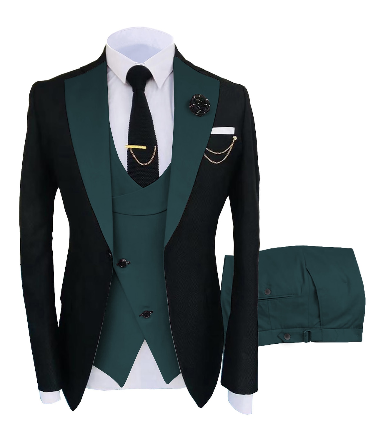 Pour des hommes Mariage Soirée Costumes Cranté Kaki foncé Noir + beige Couleur Unie Coupe sur mesure 3 pièces Simple boutonnage un bouton de 2025 ? $154.99 –P5