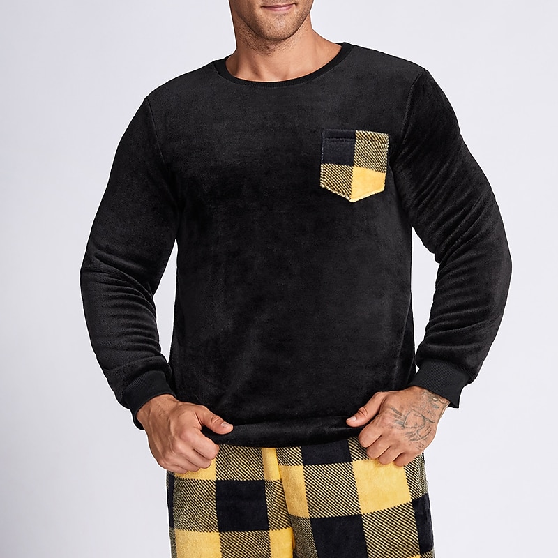 Herren Hausanzug Schlafanzüge Schlafanzug Set Pyjama-Oberteil und Hose 2 Stück Plaid Stilvoll Brautkleider schlicht Komfort Heim Täglich Flanell Komfort Rundhalsausschnitt Langarm Pullover 2026 - $53.99 –P5