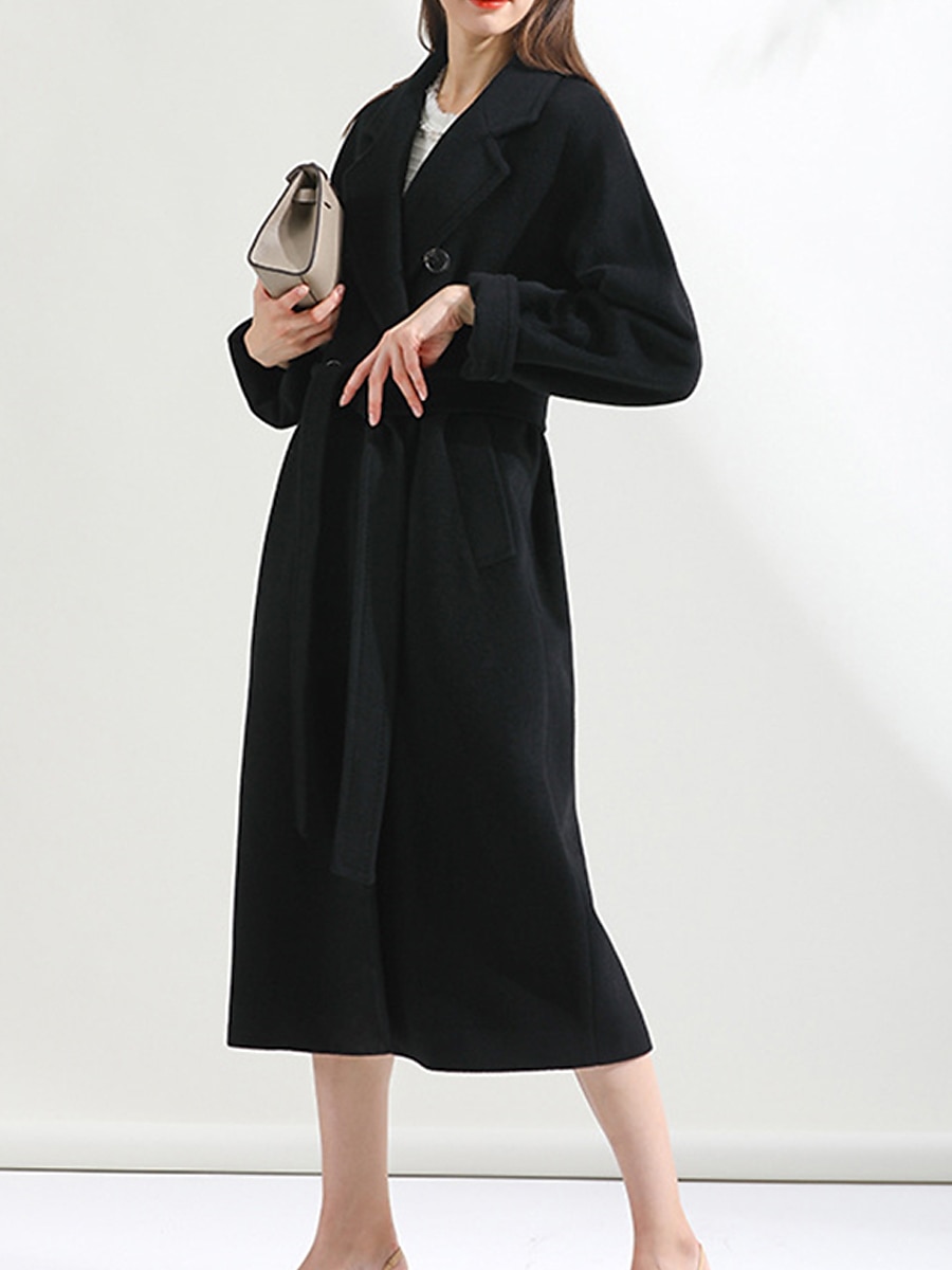 Women's Wool Blend Coat Winter Long Overcoat Double Breasted Notched Lapel Pea Coat Fall Windproof Warm Trench Coat Jacket with Pockets Oversized Fashion Daily Casual Street Outerwear Long Sleeve Fall 2023 - US $41.99 –P9