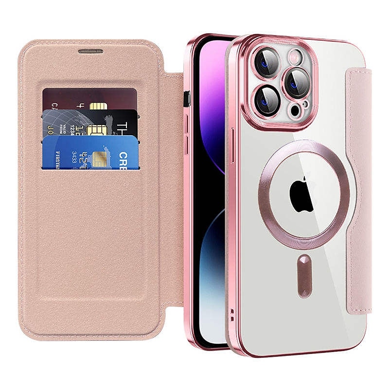 Coque de téléphone MagSafe avec dos transparent et fente pour carte – couvercle rétro cuir PU pour iPhone 16e 16 15 Pro Max Plus 14 13 12 11 de 2025 ? $22.99 –P9
