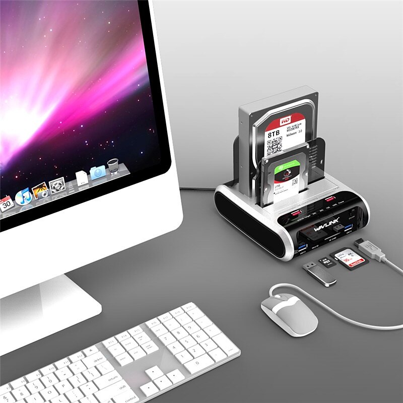 Док-станция для внешнего жесткого диска USB 3.0 и SATA с двумя отсеками для 2.5 & 3.5 sata i/ii/iii hdd/ssd с автономным клоном и концентратором быстрой зарядки, кард-ридер поддерживает uasp & до 2 х 2025 - $118.99 –P4