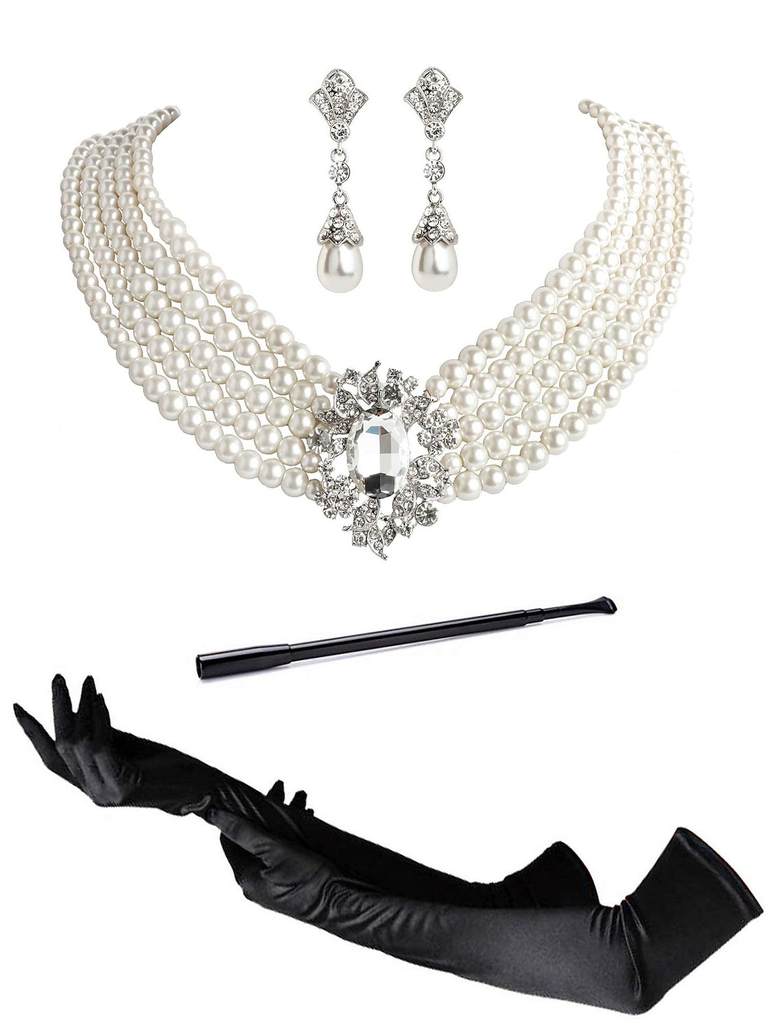 Epocă Anii 1920 Gatsby Set accesorii Charleston Invitat la nuntă Costume de fancy Pentru femei Mascaradă Recepția de Nuntă Petrecerea Burlăcițelor Festival Adulți Mănuși Toate Sezoanele 2026 - $34.99 –P5