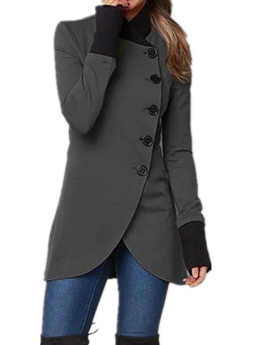 Women's Overcoat Long Pea Coat Single Breasted Stand Collar Trench Coat Christmas Xmas Red Slim Fit Winter Coat Windproof Warm Comtemporary Stylish Casual Jacket Long Sleeve Black Wine Army Green 2023 - US $31.99 –P1