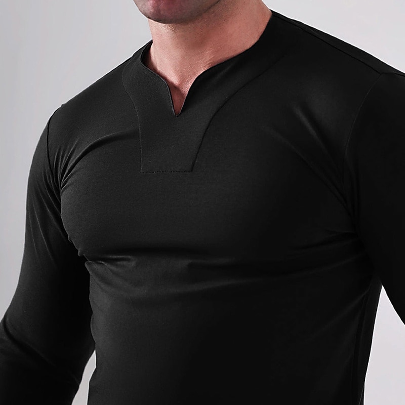 Herren T Shirt T-Shirt Langarmshirt Langarm V Ausschnitt Frühling & Herbst Einfach Mode Designer Basic Urlaub Straße Ausgehen Schwarz Weiß Marineblau Top T-Shirt für Herren 2025 - $13.49 –P9