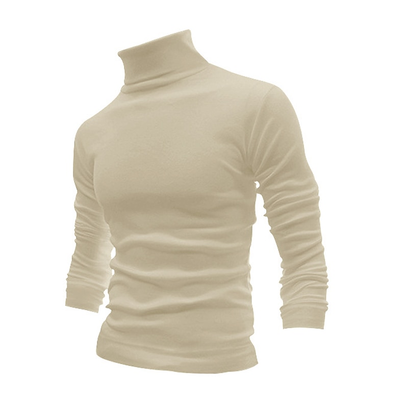 Herren T Shirt T-Shirt Langarmshirt Langarm Rollkragen Frühling & Herbst Einfach Mode Designer Basic Urlaub Straße Ausgehen Wein Aprikose Dunkelgrau Top T-Shirt für Herren 2025 - $23.99 –P3