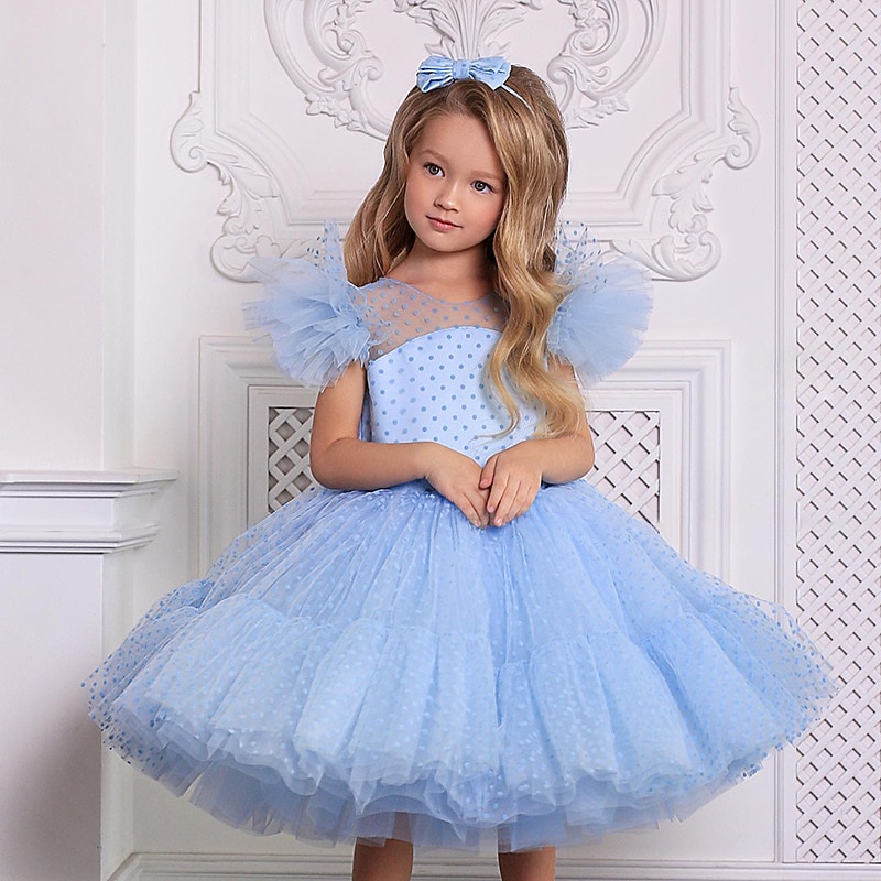 Copii Fete Rochie de petrecere Culoare solidă Manșon scurt Performanță Nuntă Zi de Naștere Dantelă Adorabil Prințesă Frumoasa Bumbac Midi Rochie de petrecere Primăvară Toamnă Iarnă 3-12 ani Alb Verde 2025 - $52.99 –P5