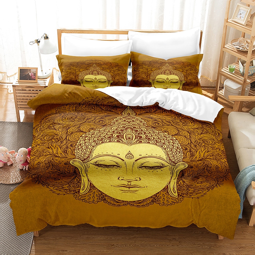 buddha mønstertrykk dynetrekk sengetøy sett dynetrekk med 1 trykktrykk dynetrekk eller trekk，2 putevar for dobbel/dronning/konge 2025 - $45.99 –P9