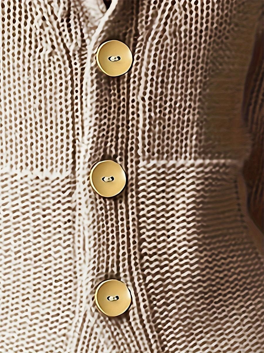 Women's Cardigan Sweater Shirt Collar Ribbed Knit Polyester Button Fall Winter Regular Outdoor Daily Going out Stylish Casual Soft Long Sleeve Solid Color Khaki XL 2XL 3XL 2023 - US $31.99 –P3
