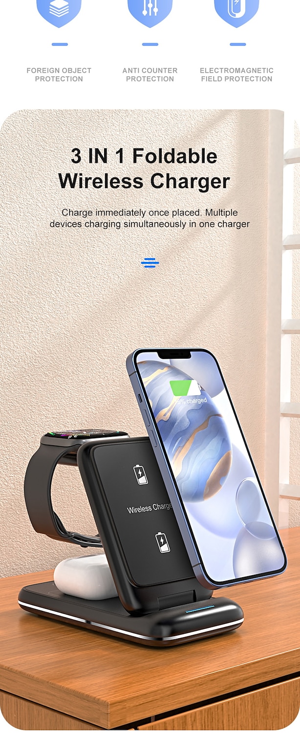 3 in 1 Foldable 15W Fast Wireless Charger Stand For iPhone 14 13 12 Pro Max Apple Watch Airpods Pro Wireless Charging Station 2025 - $36.99 –P3
