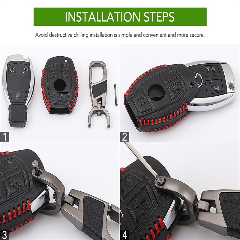 Starfire autosleutelbehuizing met afstandsbediening lederen sleutelhanger geschikt voor Mercedes-Benz AMG 3-knoppensleutel 2025 - $15.99 –P5