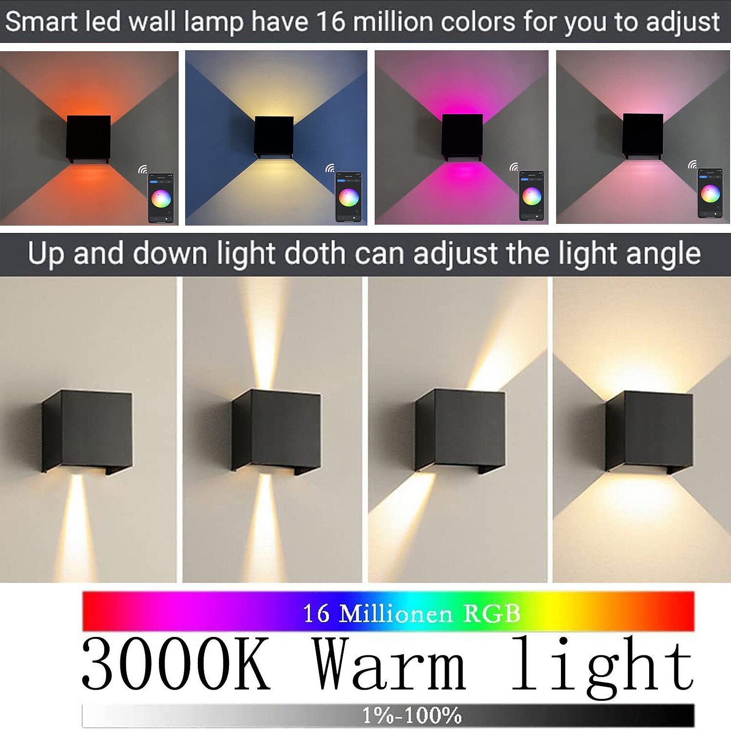 led sisä-/ulkoseinävalaisin rgb-seinävalaisimet 3000k sisäseinävalaisin seinävalaisin alexa tuya app ohjaus vedenpitävä ip65 ulkoseinävalaisin 85-265v 2025 - $66.99 –P3