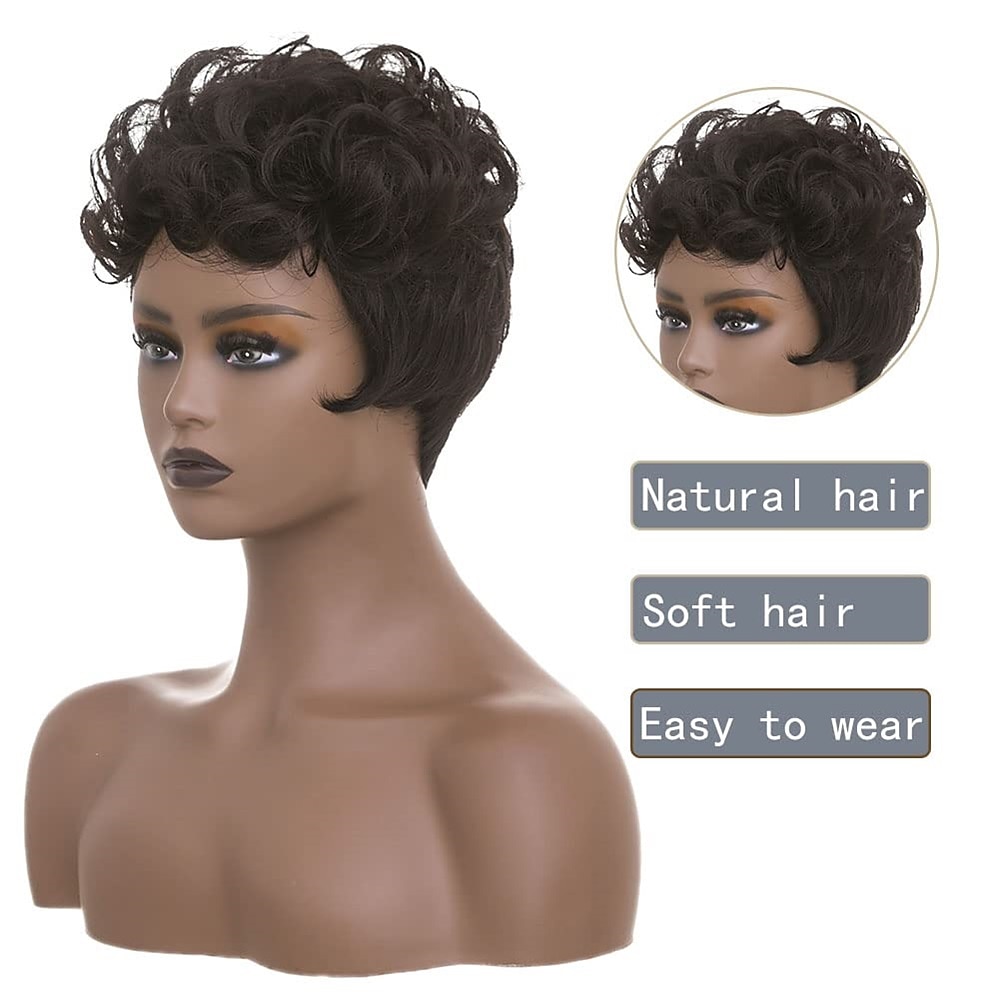 Dark Brown Short Pixie Cut Wigs for Black Women Curly Hair Replacement Short Black Layered Wavy Pixie Wigs With Bangs For Black Women 2025 - $20.99 –P4