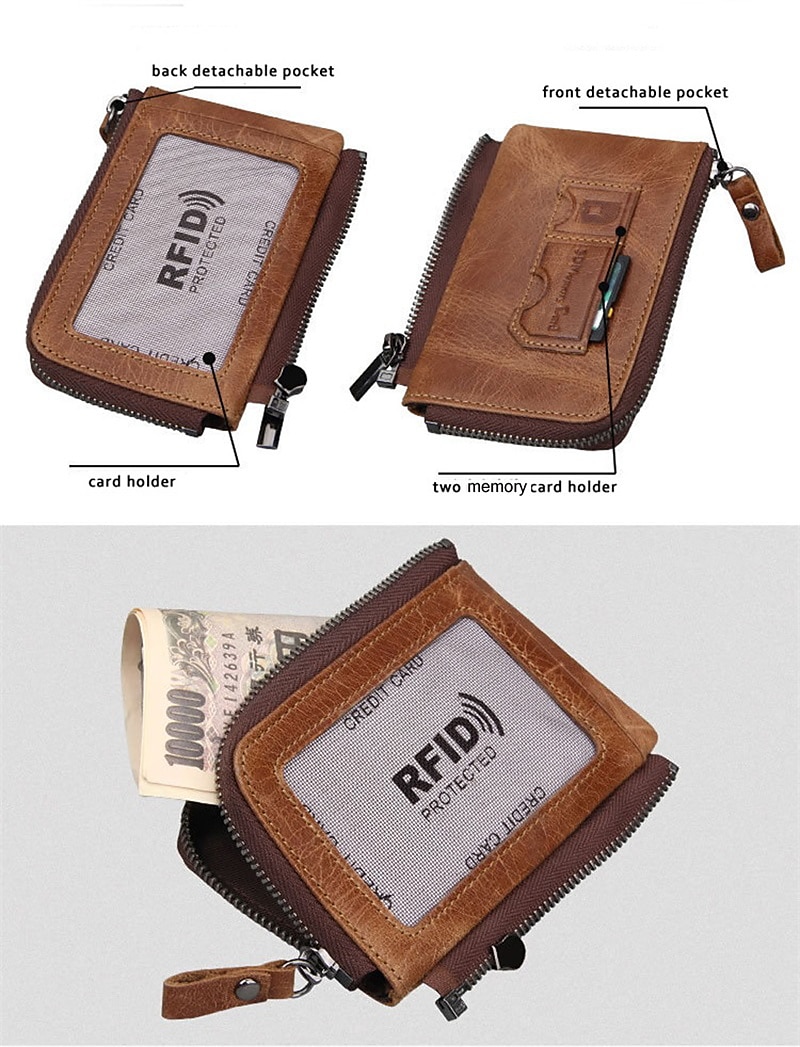 Genuine Cow Leather Splicing Short Wallet Coins Purse Money Clip Card Holder Detachable Zipper Pocket Clutch Handbag Oil Wax Leather Notecase 2025 - $27.99 –P9