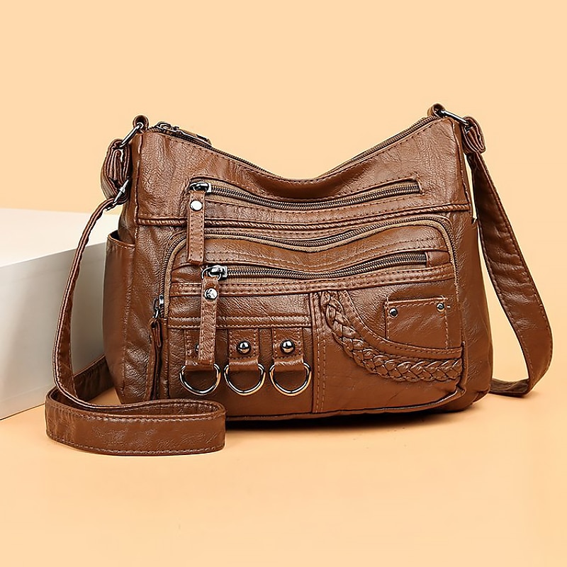 dámská vintage crossbody kabelka z umělé kůže s mnoha kapsami na zip – ležérní kabelka přes rameno pro každodenní nošení 2025 - $19.99 –P3