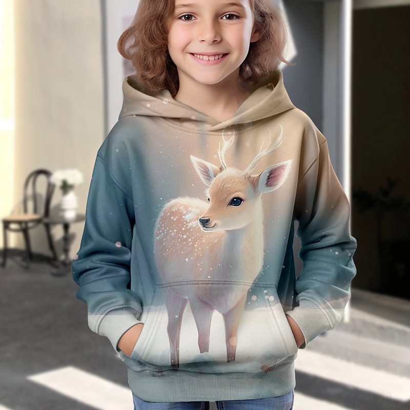 Dívčí 3D Zvíře Komiks Jelen Vánoční mikina Kapuce Pullover Dlouhý rukáv 3D tisk Podzim Zima Aktivní Módní Roztomilý Děti 3-12 let Venkovní Ležérní Denní Běžný 2025 - $18.99 –P5