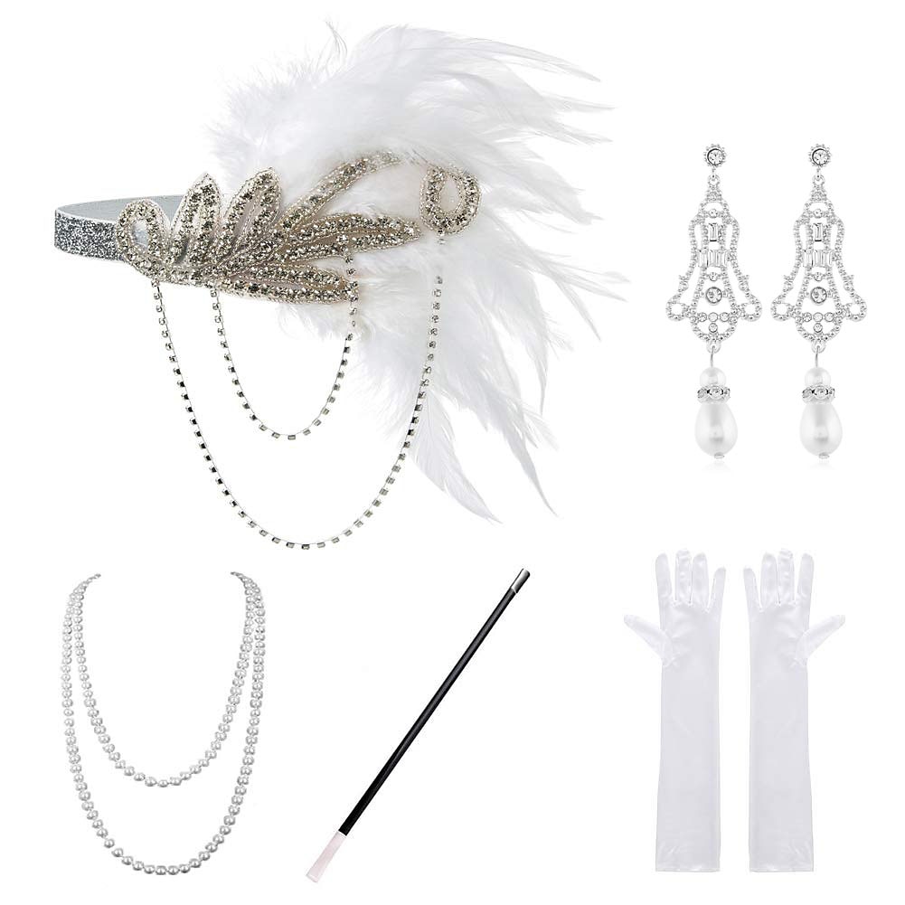 Zabytkowe 1920 roku Wielki Gatsby Opaska w stylu lat 20-tych Zestaw akcesoriów Czarleston Pióro Strój na bal maskowy Damskie Bal maskowy Wieczór panieński Festiwal Dla dorosłych Rękawiczki Opaska na 2026 - $28.54 –P8