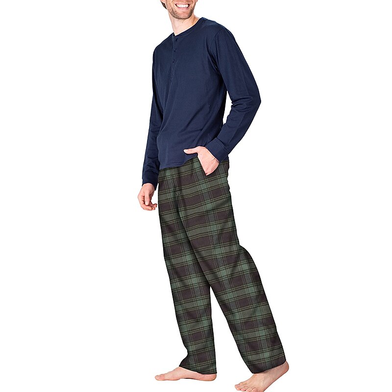 Per uomo loungewear Pigiami Set pigiama Top e pantalone del pigiama 2 pezzi A quadri Moda Informale Comoda Interni Giornaliero Misto cotone Comfort Henley Manica lunga maglietta Pantalone A del 2025 a $34.99 –P15